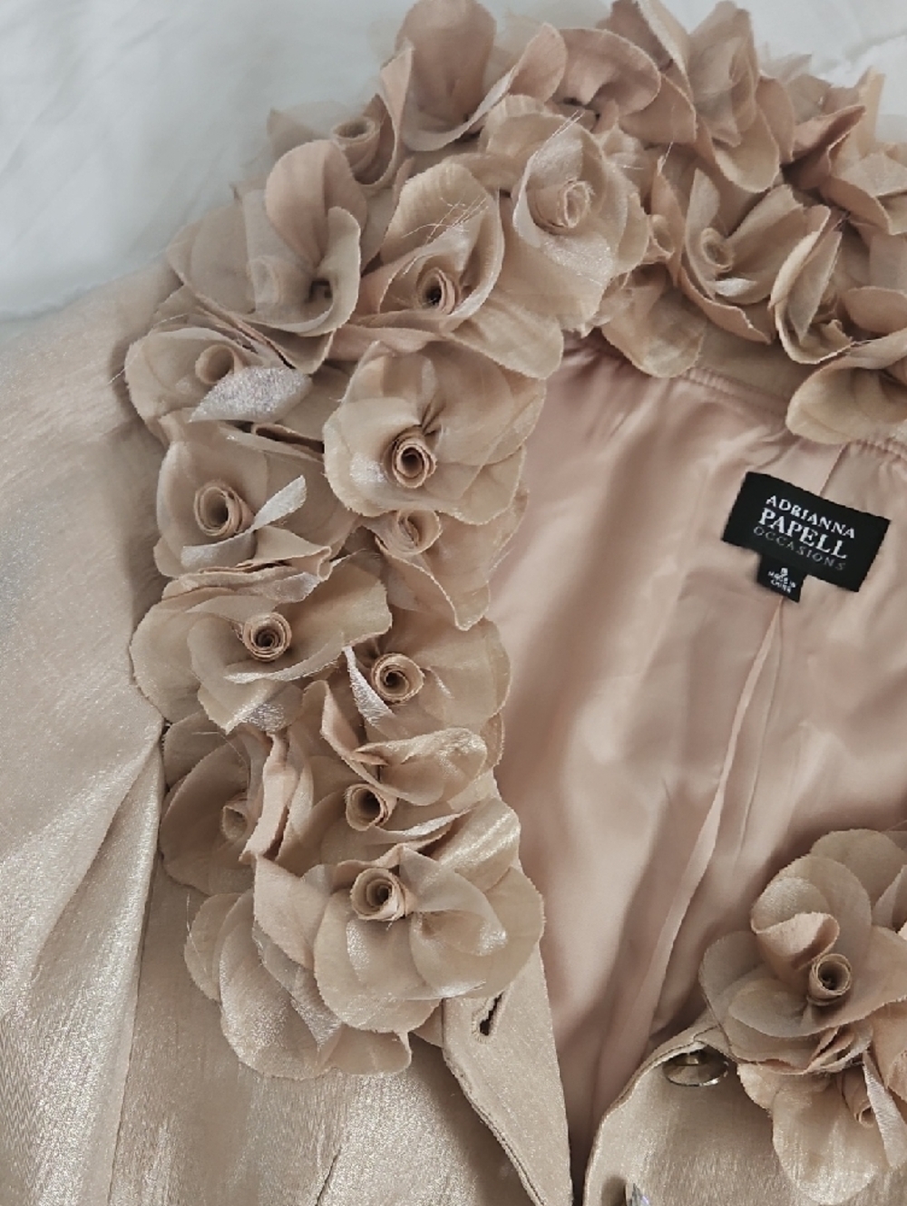 Adrianna Papell Champagne Floral-Trim Evening Blazer - Picture 5 of 7